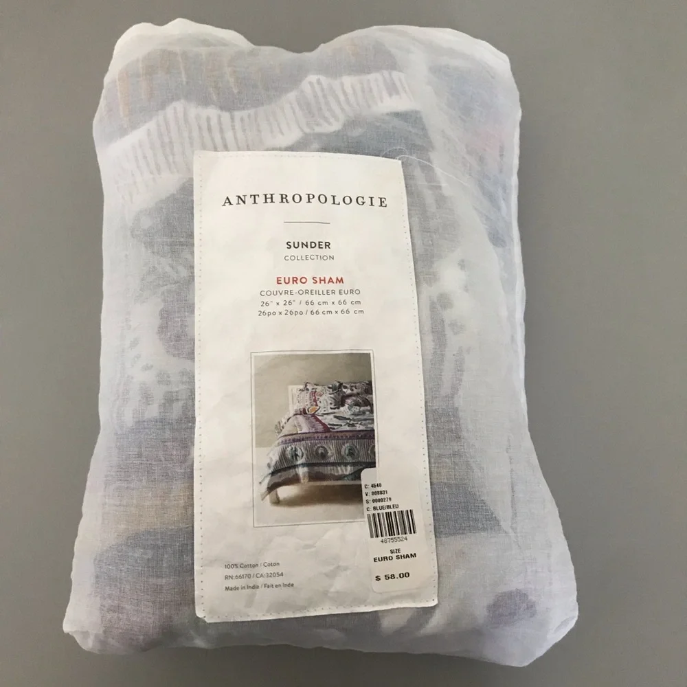 Anthropologie Sunder Euro Sham ANTHROPOLOGIE HOME ONE Sham NWT